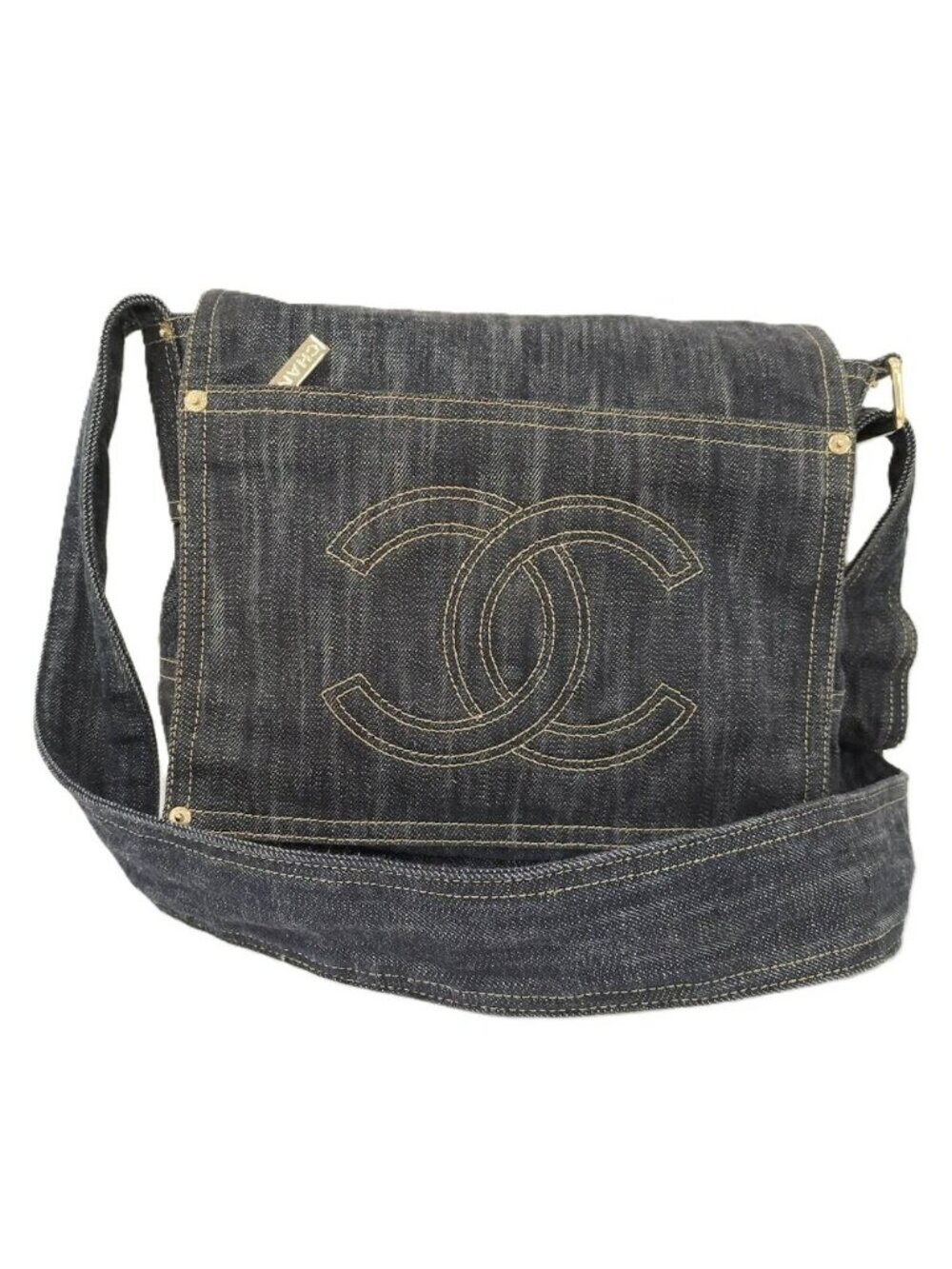 Chanel Spark Ring Denim CC Logo Messenger Bag